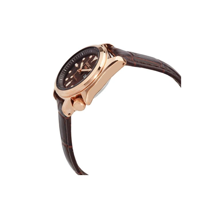 Seiko 5 Series 100 M Waterproof Automatic Mechanical Movement Leather Strap Watch Women watches Brown SRE006K1