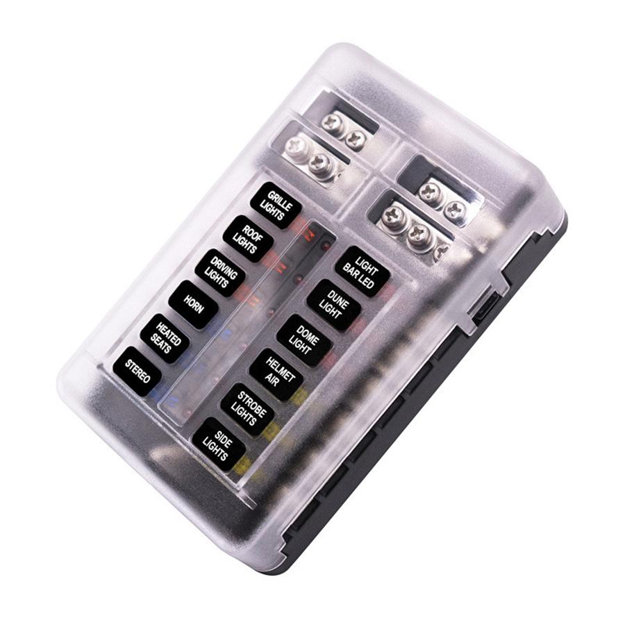 12-Way Blade Fuse Box Holder W/ LED Indicator