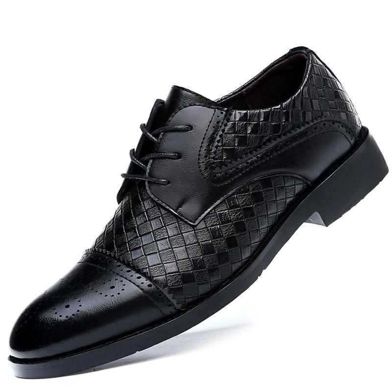 Fashion New 2025 Men Weave Pattern Business Dress Shoes Lace Up Artificial Leather Oxford Brogues Shoes Plus Size 38-48