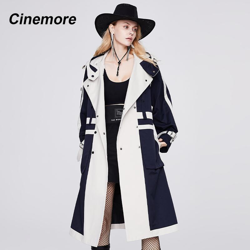 Cinemore Новая ветровка, длинное классическое модное женское пальто с капюшоном, осень 2022, повседневный весенне-осенний плащ 92205-1