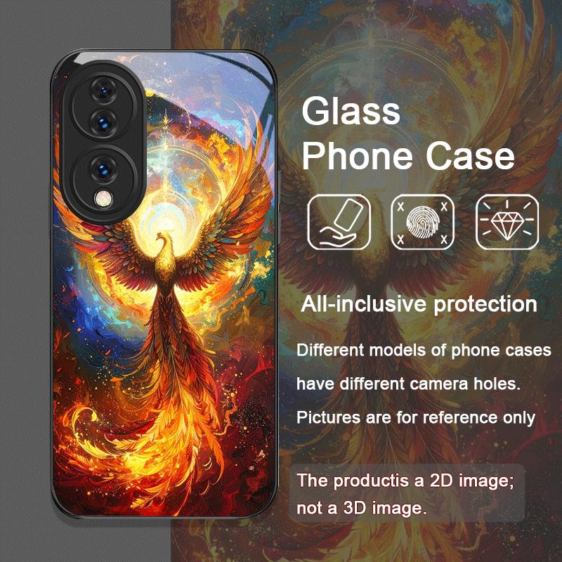 Эстетичный Чехол из Закаленного Стекла с Узором Перо Феникса Огня для Huawei Nova 13 Pro 12 11 SE 10 P60 P40 Mate 40 50 60