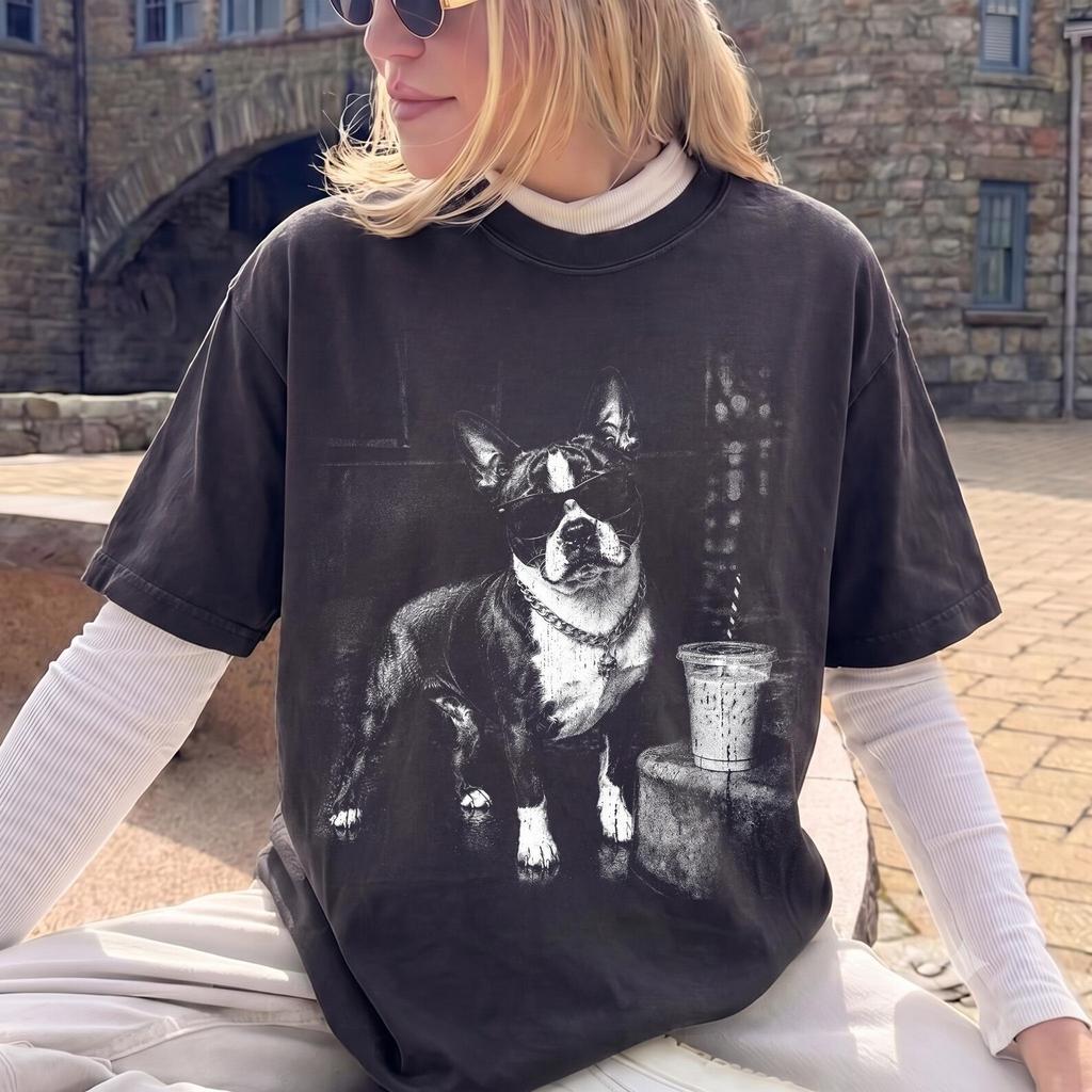 Boston Terrier Iced Coffee Graphic Tee, Dog Lover Shirt, Pet Owner Apparel