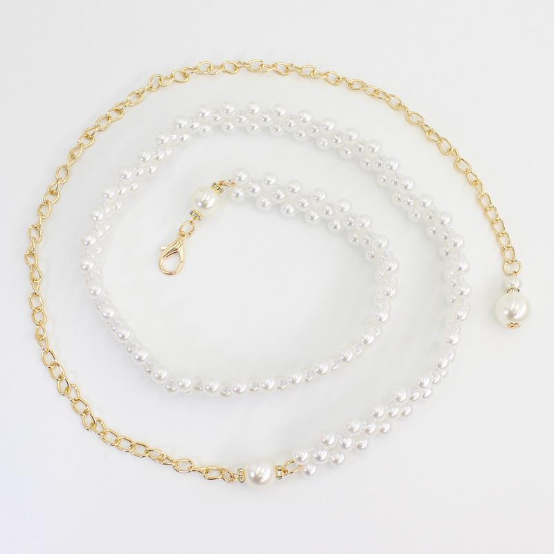 Модный женский тонкий пояс, акриловый жемчужный металлический эластичный пояс, женские регулируемые ремни