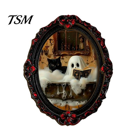 Retro Gothic Room Accessories Halloween Ghost Refrigerator Magnet, Fridge Magnets, Oval Picture Magnetic Magnets Frame Stickers for Kitchen