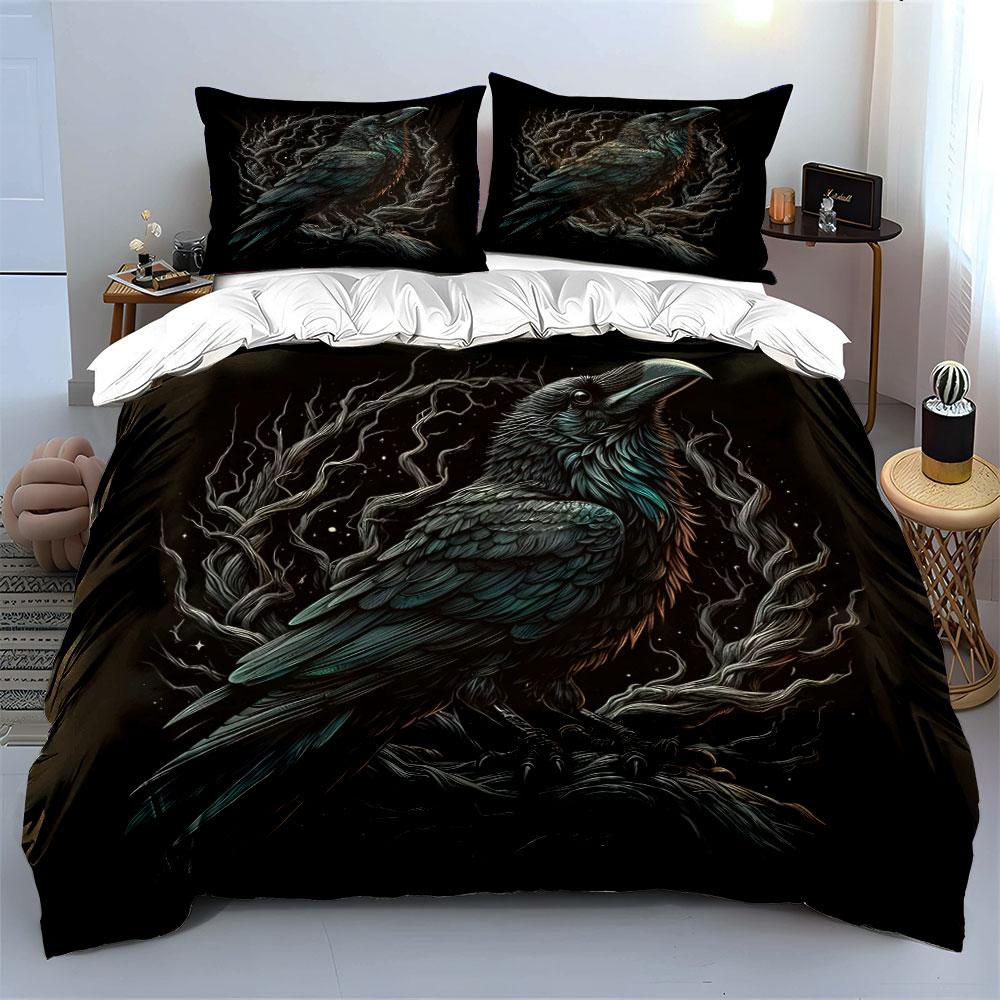 Mystical Raven on Dark Branch Bedding Duvet Cover Set (1*Duvet Cover 2*Pillowcases, without duvet insert)