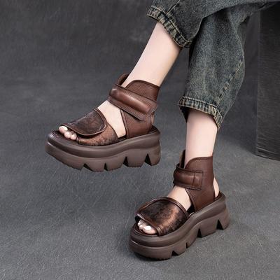 Дышащие сандалии на толстой подошве из натуральной кожи, удобные универсальные женские туфли на платформе