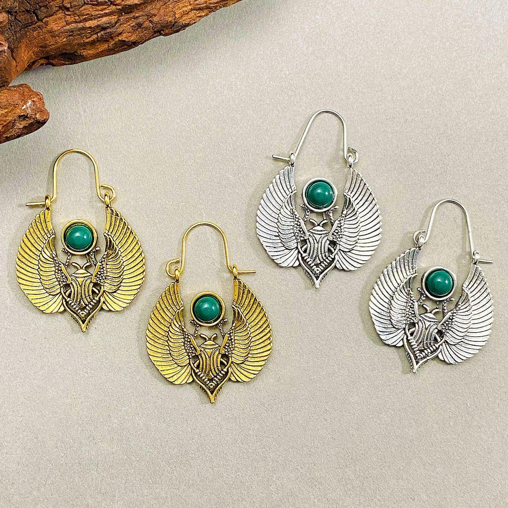 Egyptian-Inspired Sacred Moth Wing Dangle Earrings - Tribal Boho Style for Women