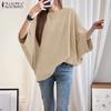 Women Casual Round Neck Batwing Sleeve Loose Blouse