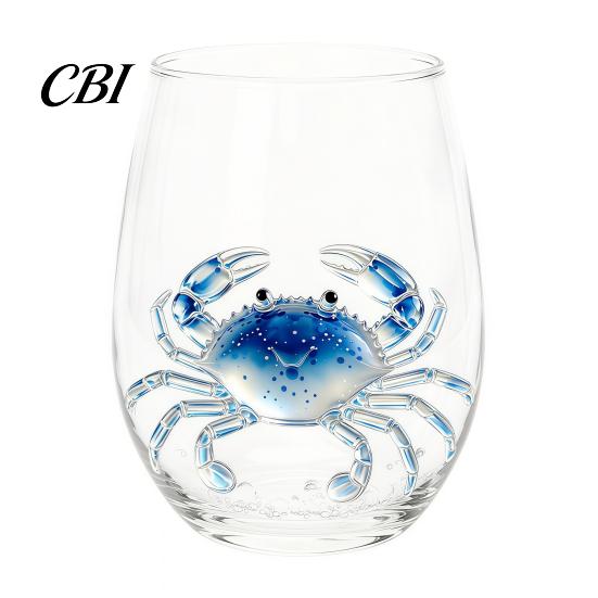 Ocean Lover Birthday Gift Handcrafted Glass Cup, Unique Marine Animal Theme Print Artisan Hand Blown Cup Bar Tumbler, Decorative Glassware for