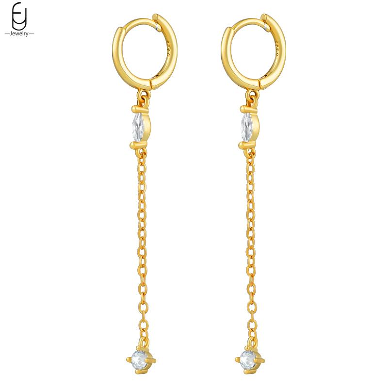 925 Silver Needle Luxury Long Chain Tassel Crystal Stud Earrings For Women Exquisite Pendant Gold Earrings Fine Jewelry