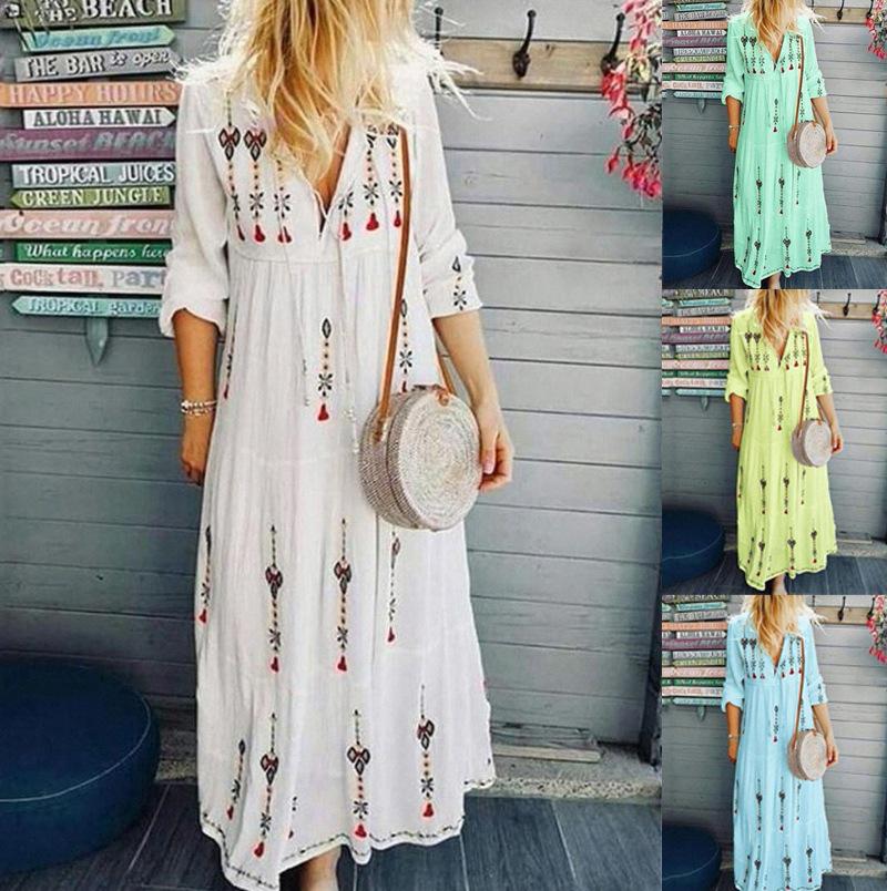 Women's Maxi Dress V-Neck Half Sleeve Multicolor Printed Long Dress Boho Dress