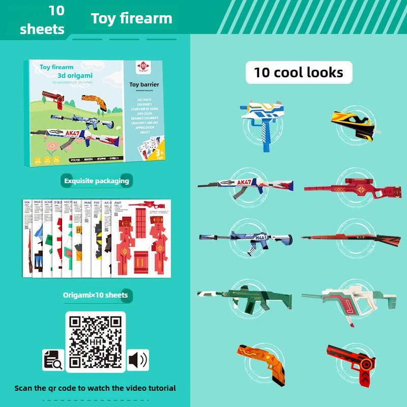 10/36 Sheets 3D Origami DIY Paper Airplane Handgun Children Educational STEM Toys Craft Kit Enhance Baby Spatial Thinking Gifts
