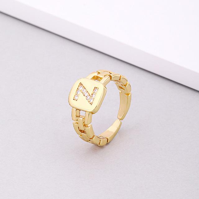 Initial Letter Ring Women Trendy Adjustable Pave Micro Zirconia Hollow Finger Ring For Women Jewelry Gift