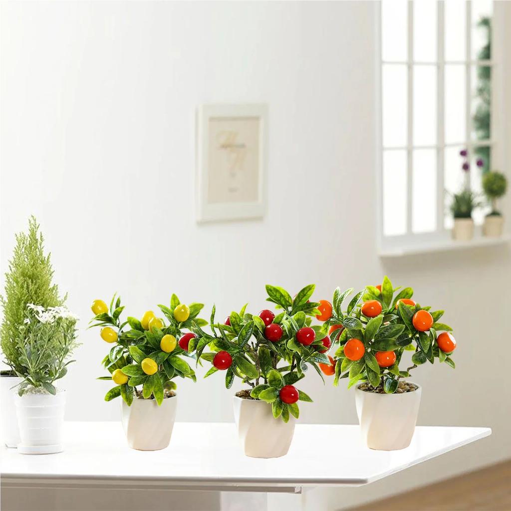 2 шт. Маленький Фруктовый Бонсай Искусственное Растение Искусственный Красный Плодовый Перец Кумкват Лимонное Дерево Растения В Горшках Домашний Цветочный Декор Двор Сад