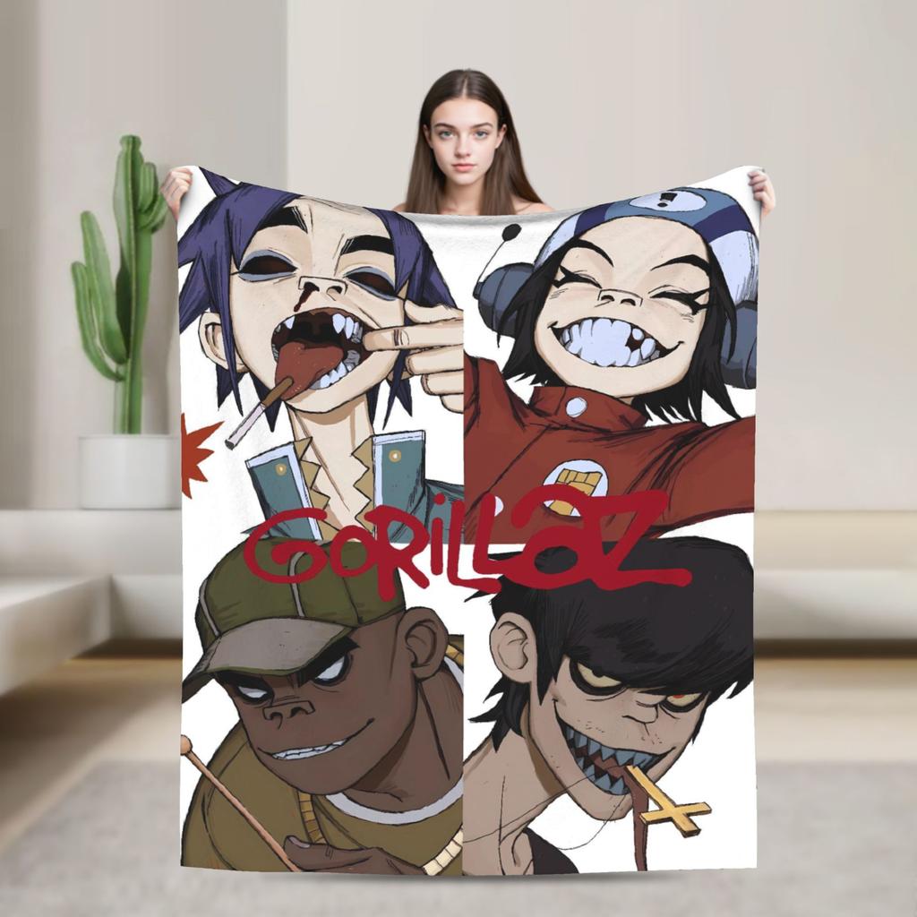 Фланелевое одеяло Gorillazs Зимняя группа Рок Теплое накидное одеяло для детей Домашний декор Графическое покрывало Покрывало для дивана-кровати