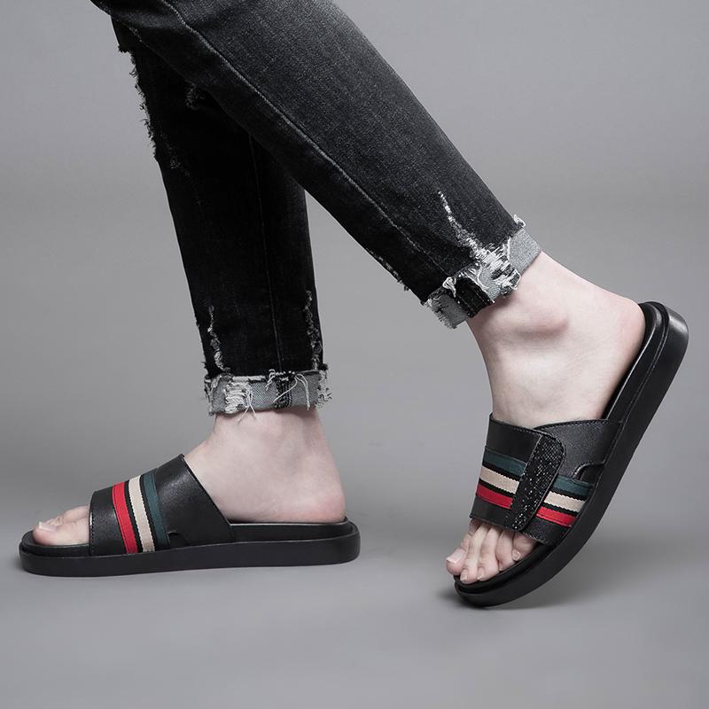 High Quality Casual Famous Brand Men Sandals Luxury Designers Genuine Leather Slipper Summer Outdoor Antiskid Beach Walking Shoe