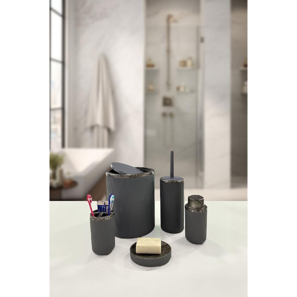 Auaro, набор из 5 круглых предметов для ванной комнаты, покрытый бамбуком в белые полоски