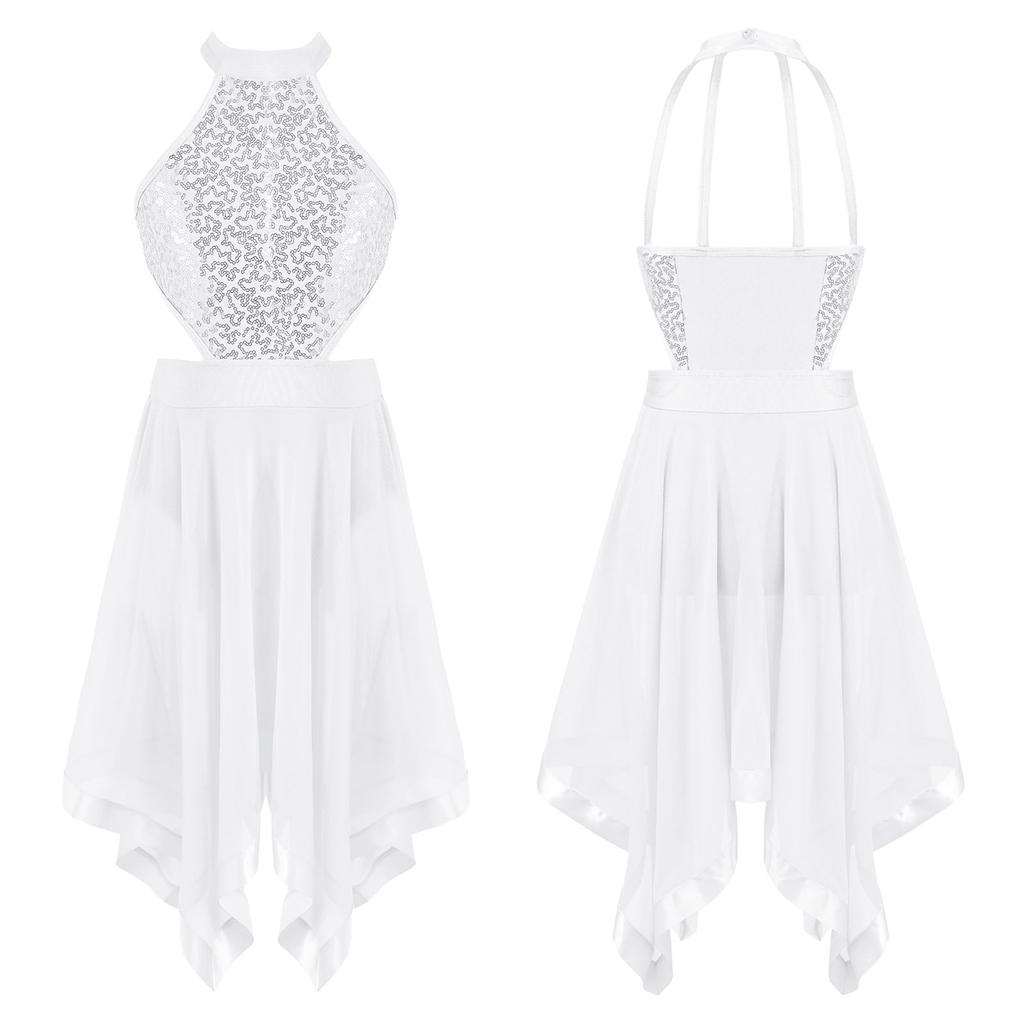 Детское платье для девочек, танцевальный костюм, вуаль, нерегулярный подол, платье-трико без рукавов и с открытой спиной