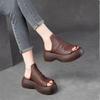 Fashion 2024 Summer New Round Head Breathable Leather Top Wearing Fish Mouth Slippers for Women Comfort Slope Heels for Women's