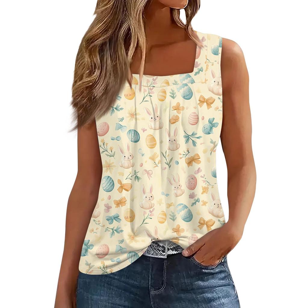 Женская мода повседневная плиссированная жилетка без рукавов с квадратным воротником и принтом летняя футболка