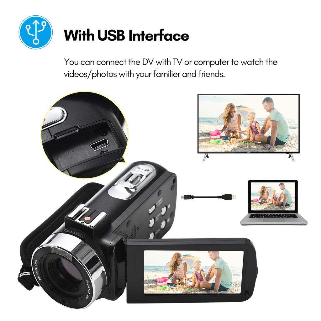 1080P DV Camera 30MP 18X Digital Zoom 3.0in Screen HD Camcorder with Remote Control and 2 Batteries