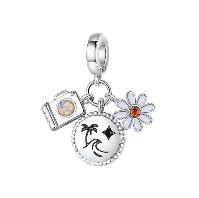 100% стерлингового серебра 925 пробы, летний тюльпан, подсолнух, розовая бабочка, ловец снов, подвески FitNew, браслет, ожерелье, ювелирные изделия для женщин