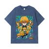 275 GSM Washed T-shirts 100% Cotton Demon Slayer V100 Zenitsu Print Unisex Heavy Cotton T Shirt