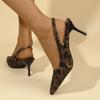 2025 Ladies Shoes Slingbacks Women's High Heels Fashion Dress Pumps Women Leopard Pointed Toe Plus Size Slip On Thin Heel Sandal