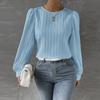 Women's Fashionable Round Neck Long Sleeved Solid Color Loose Shirt Top