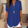 Женская рубашка с V-образным вырезом, коротким рукавом, свободный крой, повседневная рубашка, однотонная эластичная футболка, повседневная одежда