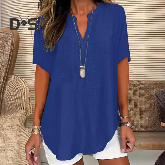 Женская рубашка с V-образным вырезом, коротким рукавом, свободный крой, повседневная рубашка, однотонная эластичная футболка, повседневная одежда