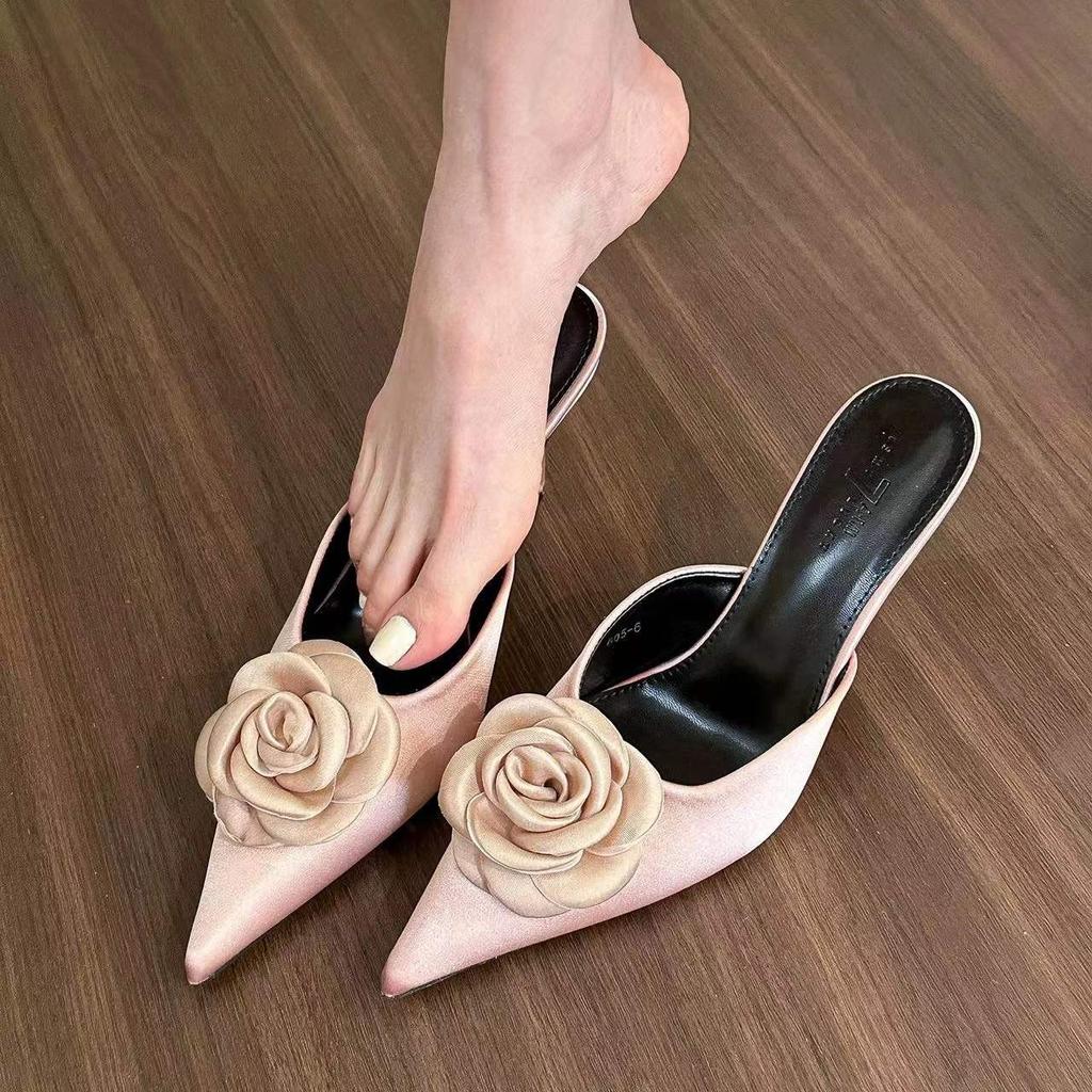 Женские тапочки с острым носком, летние новинки 2024 года, сладкие розовые туфли на тонком высоком каблуке, женские модные туфли для выпускного вечера, туфли-лодочки