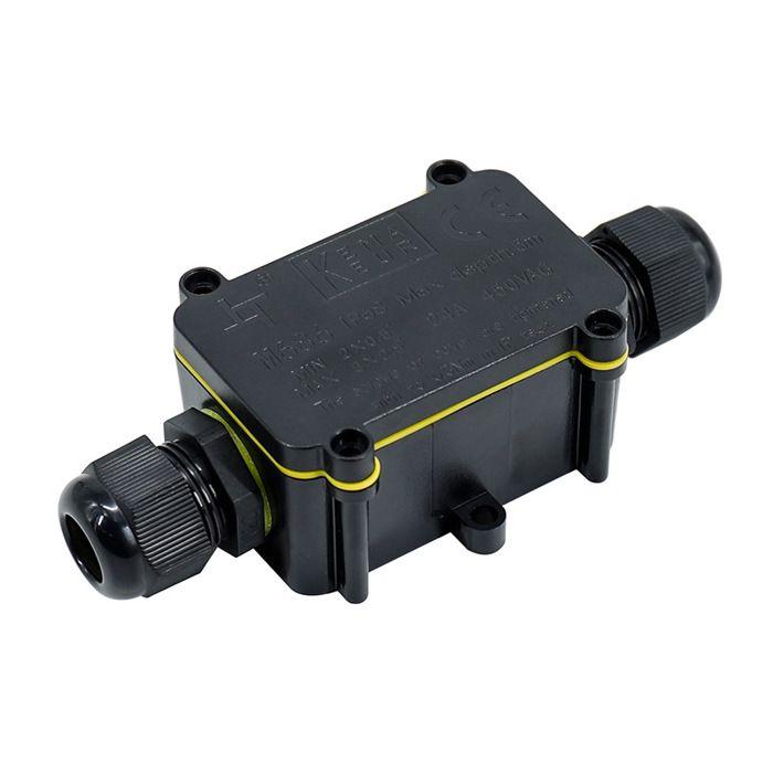 Boîte de jonction étanche IP68 2 voies pour éclairage extérieur, étoupe câble 4–11 mm, PC/PA9, 24A 450V