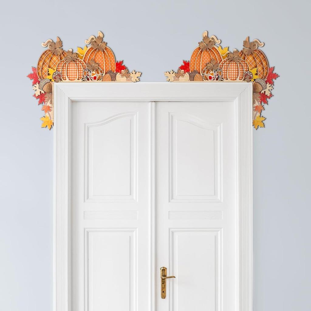 Fall Pumpkin Door Topper 10 x 10 Autumn Door Frame Corner Decor Thanksgiving Wood Pumpkin Signs Wall Decor for Kitchen Cabinet Window Corner Home