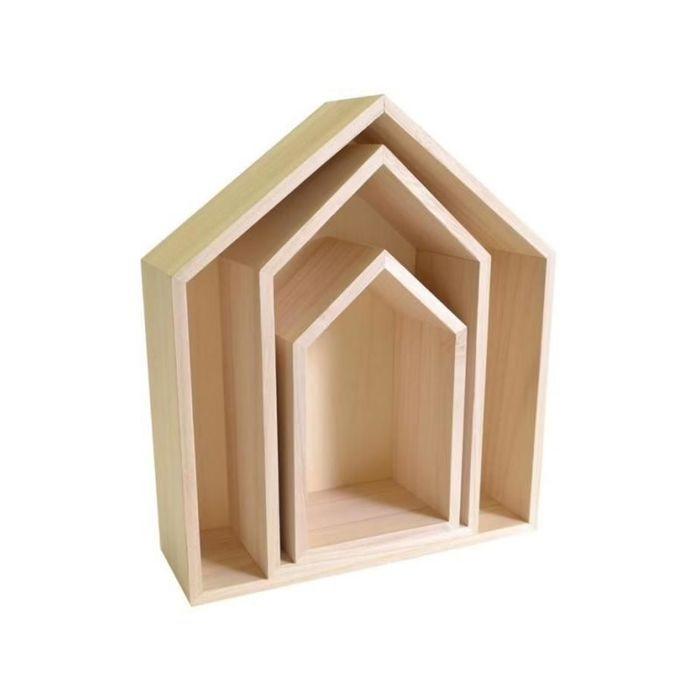 2 blocs de 3 étagères maison en bois
