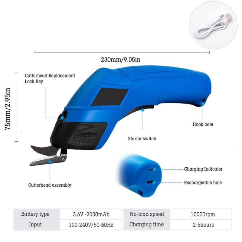 Cordless Electric Scissor with Safety Lock Rotary Cutter Rechargeable Power Cardboard Box Cutter for Carpet Leather Fabric Cloth