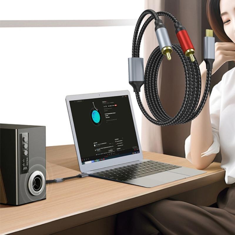 USB C - 2 RCA Аудиокабель 1,5 м в оплетке для цифровых и аналоговых устройств