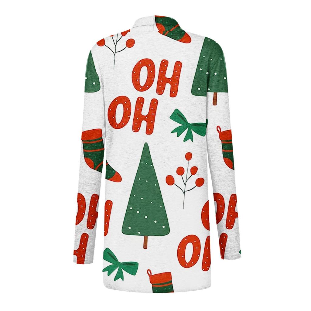 Женский модный повседневный кардиган средней длины с рождественским принтом и пальто