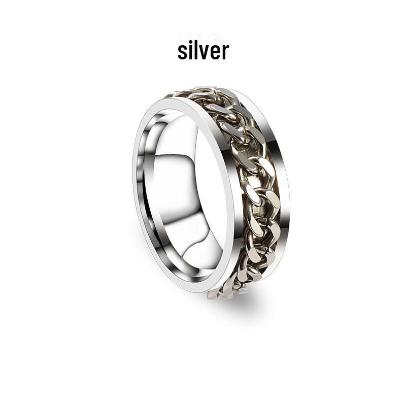 Мужское вращающееся кольцо-цепочка из нержавеющей стали - простой дизайн в виде пивной бутылки из титана