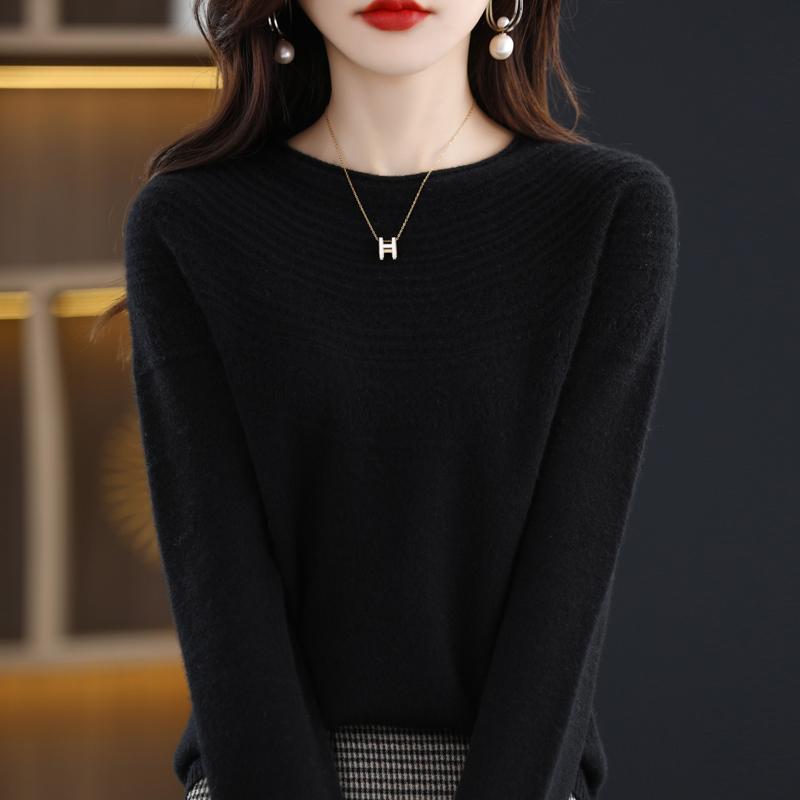 Женский свитер с круглым вырезом и подвернутым краем, кашемир Qinghe, 30% кашемира 70% шерсти, зимний вязаный свитер, осенний свитер, кашемировый свитер