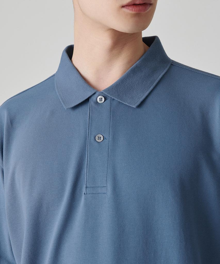 MUSINSA STANDARD [Cooltandard] Relaxed Fit Pique Polo Shirt [Blue Grey]