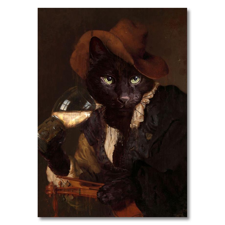 Ретро животные, человеческие тела, холст, скандинавские кошки, собаки, портретные постеры, настенные изображения, подходят для украшения комнат дома