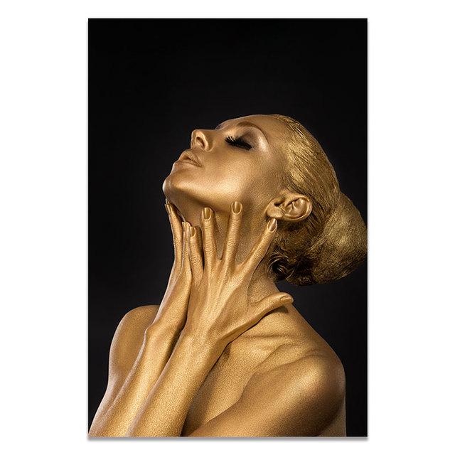 Картина на холсте, настенная картина, модная Африка, золотые, черные женские постеры, принты, произведения искусства для скандинавского модульного домашнего декора гостиной