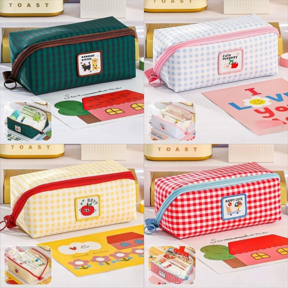 Large Capacity Grid Stationery Bag Korean Style Dopamine Pencil Pouch Prism Pencil Case  Office