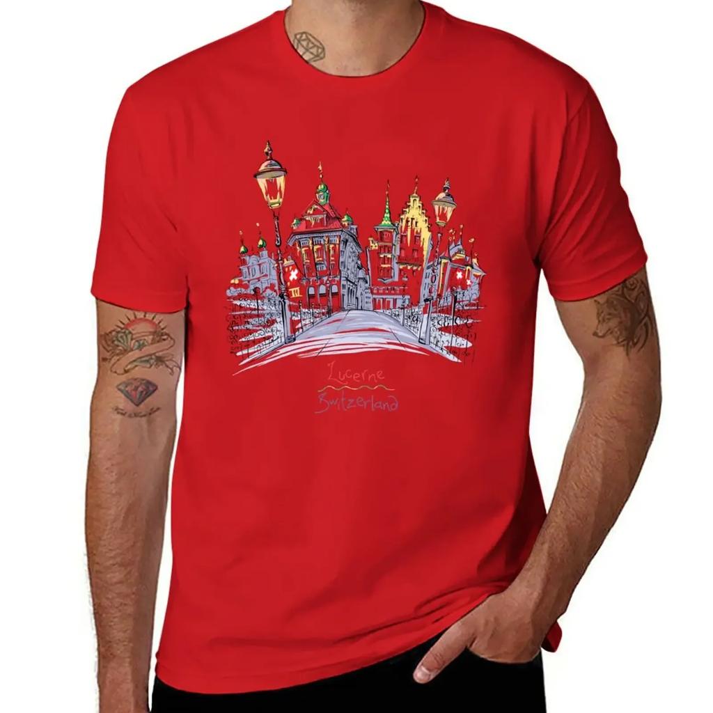 Old Town of Lucerne, Switzerland T-Shirt Short sleeve tee anime clothes men clothes