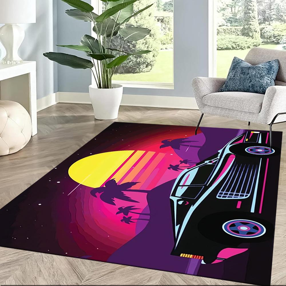 Neon Retro Car Night Drive Floor Mats for Living Room, Bedroom and Room Decoration Are Suitable for Gifts.