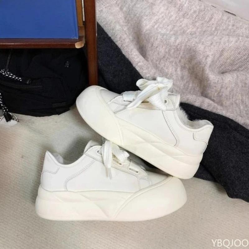 Туфли на толстой подошве с высоким подъемом для студенток на зиму, обеспечивающие тепло, комфорт, простые удобные белые туфли