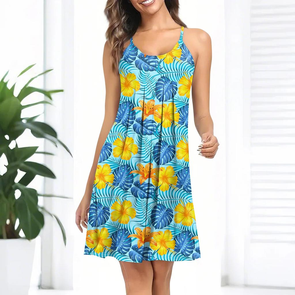 Женское платье-рубашка с принтом без рукавов и бретельками для работы и сна