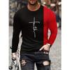 Stylish Faith Pattern Long Sleeve T-shirt - Soft Slight Stretch Crew Neck Beach, Sports, Weekend Casual Mens Color Block Casual Comfy Tees for Autumn