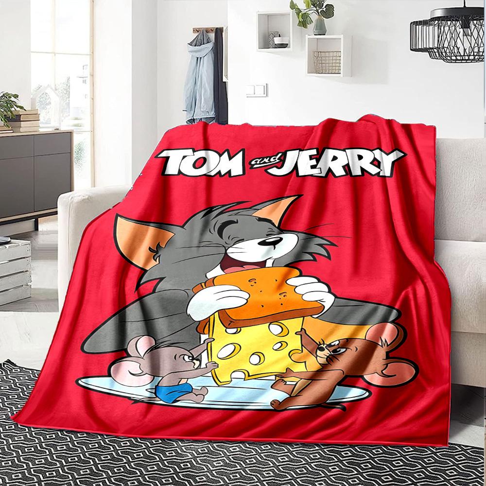 1pc Tom and Jerry Flannel Blanket Soft Warm Throw for Home, Office, Travel, All-Season Cozy Bedding GiftL1029